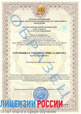 Образец сертификата соответствия аудитора №ST.RU.EXP.00006030-1 Удомля Сертификат ISO 27001